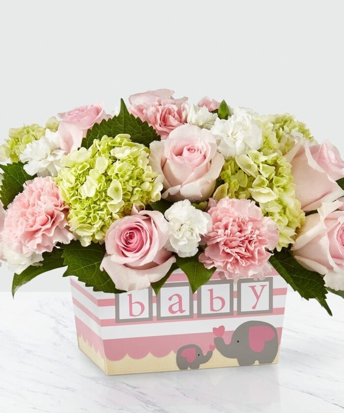 Darling Baby Girl Bouquet in Wooded Box