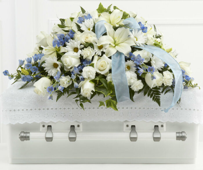 Tender Treasure in Blue Casket Spray